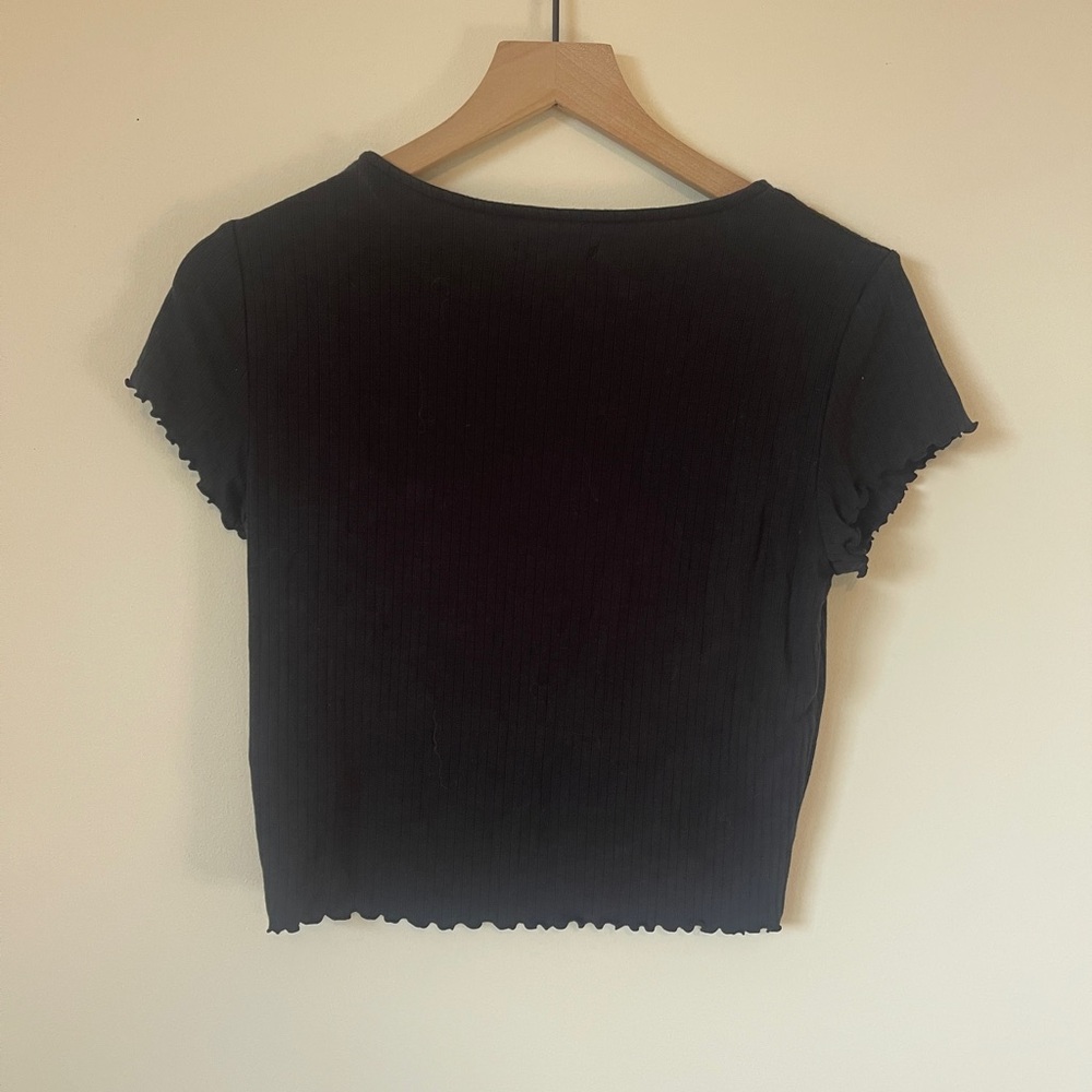 Madewell Ribbed Button Down Ruffle Short Sleeve Crop - Picture 4 of 4